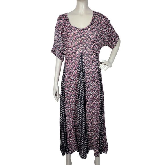 VTG 90s Nostalgia Grunge Prairie Boho Cottagecore Calico Floral Paneled Dress - Picture 1 of 9
